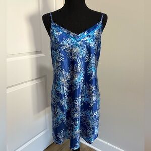Morgan Taylor Blue Floral Satin Nightie / Chemise